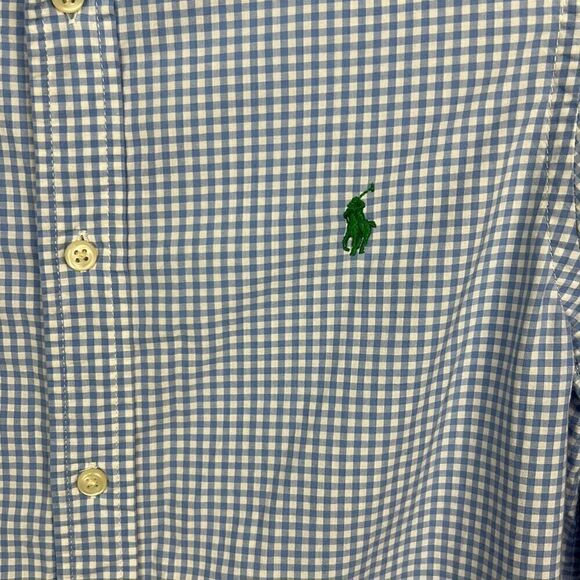 Ralph Lauren Boys Button Front Shirt Sz Large 14-16 Blue White Checked Plaid Lon - Picture 3 of 6